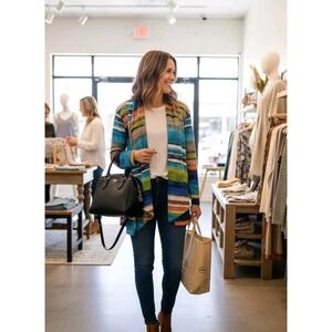 Peck and Peck Cardigan Size M Colorful 3 quarter Sleeve  City Women's  Geometric